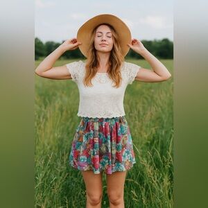 Vintage Glamorous Floral Mini Skirt - Multicolor bohème